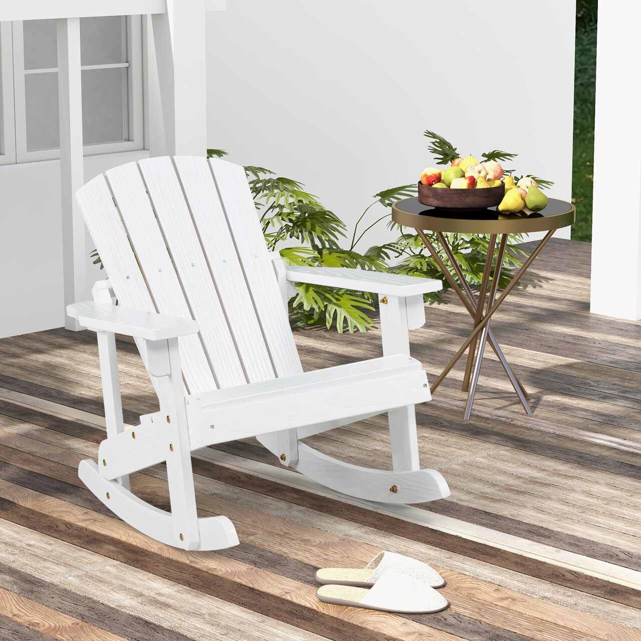 Outdoor Wooden Kid Adirondack Rocking Chair with High Back Slatted Seat